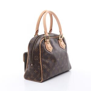 Louis Vuitton Canvas Handbag Brown Leather Monogram Manhattan